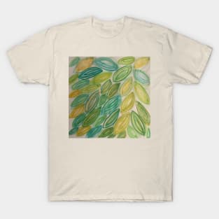 Watercolor Leaves in blue green yellow teal T-Shirt